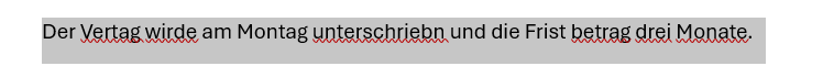 Der Satz vor der Korrektur, mit roten Wellenlinien unter den Fehlern