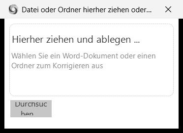 Das Fenster: Datei oder Ordner hierher ziehen oder Durchsuchen klicken