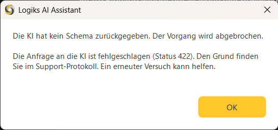 Error message with status 422 during the schema proposal (German installation)