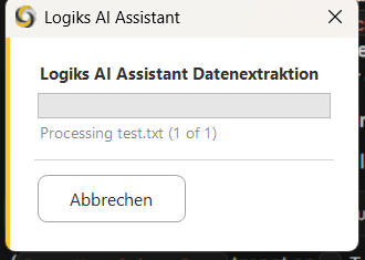 Progress window: Processing test.txt (1 of 1) (German installation)